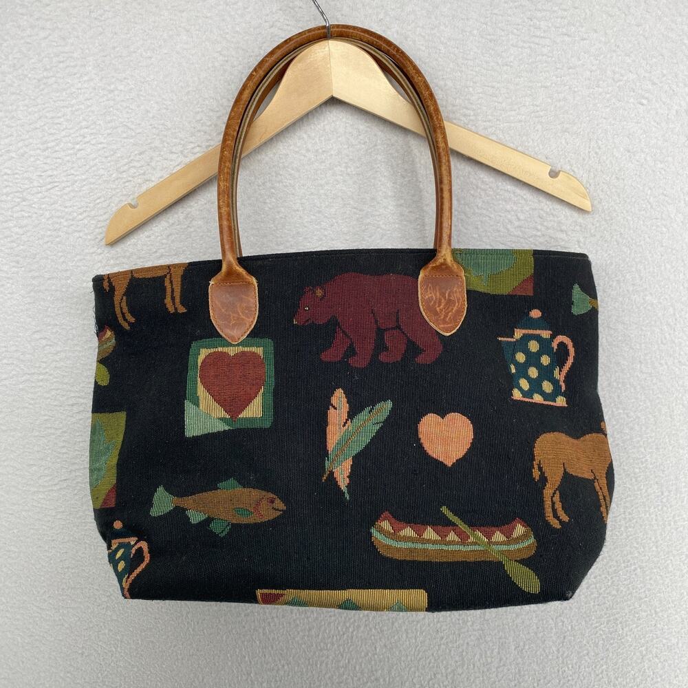 ORVIS Bag 90s Rustic Lodge Tapestry Tote Shoulder Bag Moose Fish Camp VTG